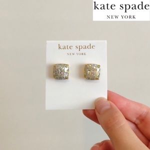 Kate Spade Mini Square White Glitter Stud Earrings